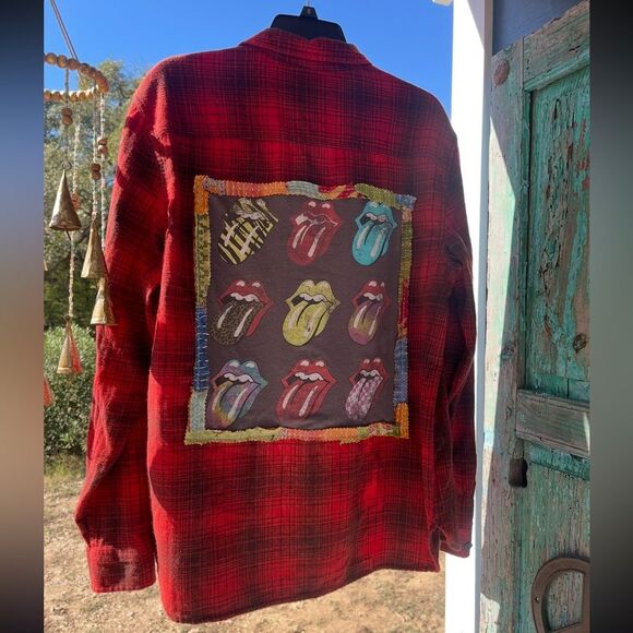 Handmade Vintage Upcycled Kantha & Flannel Shacket - THE ROLLING STONES - Picture 1 of 9